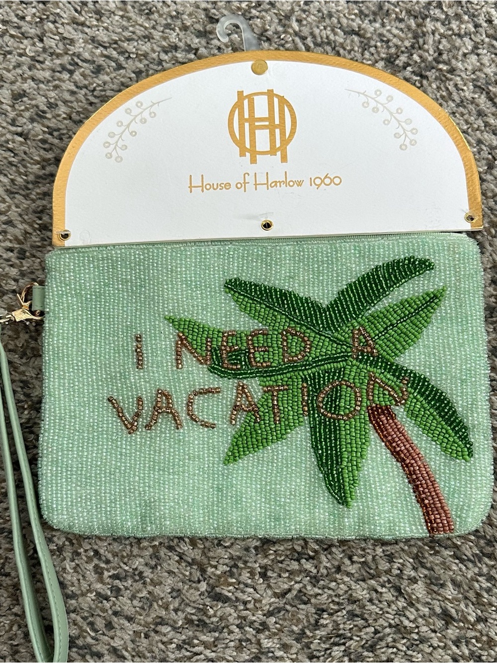 House of Harlow 1960 Mint Green Beaded Pouch